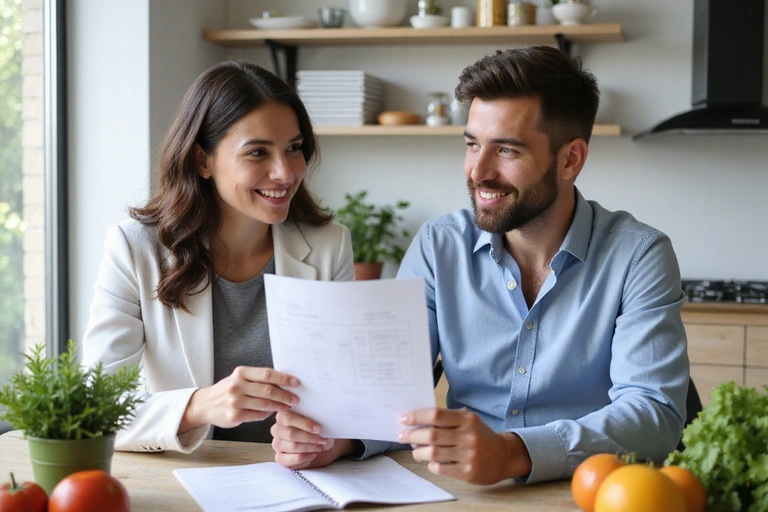 Profesional de la nutrición explicando un plan de alimentación a un cliente